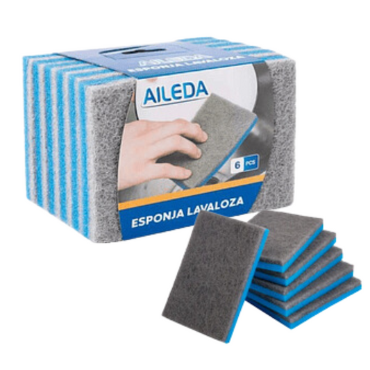 Esponjas Lavaloza Multiusos Fibra Abrasiva Resistente 13X9CM Pack de 6Und