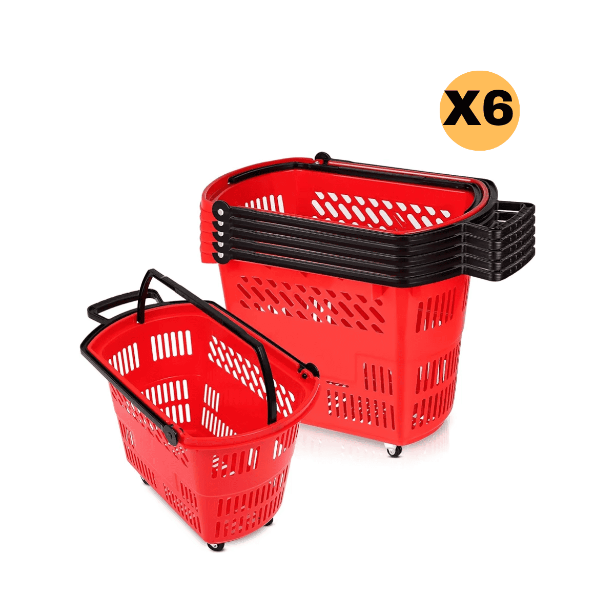 Canasto Cesta Roja Para Supermercado Con 4 Ruedas
