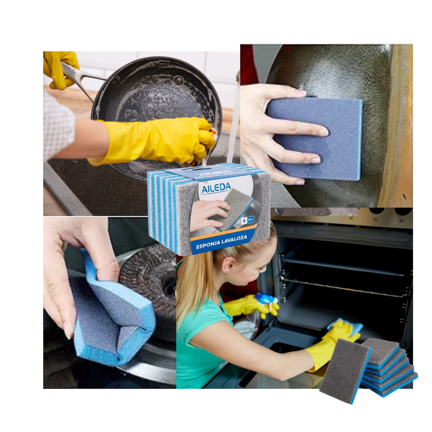 Esponjas Lavaloza Multiusos Fibra Abrasiva Resistente 13X9CM Pack de 6Und