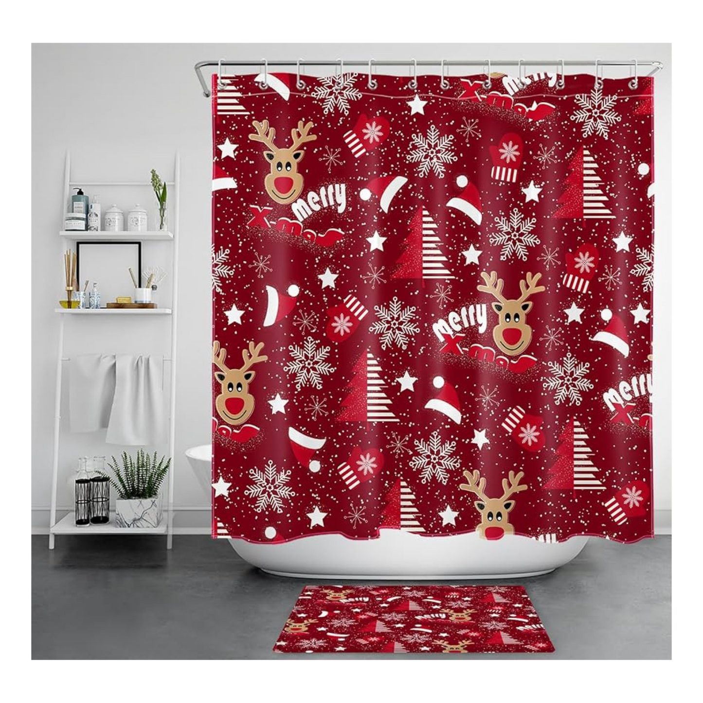 Cortina de Baño Estampado Diseño de Navidad 170x180cm
