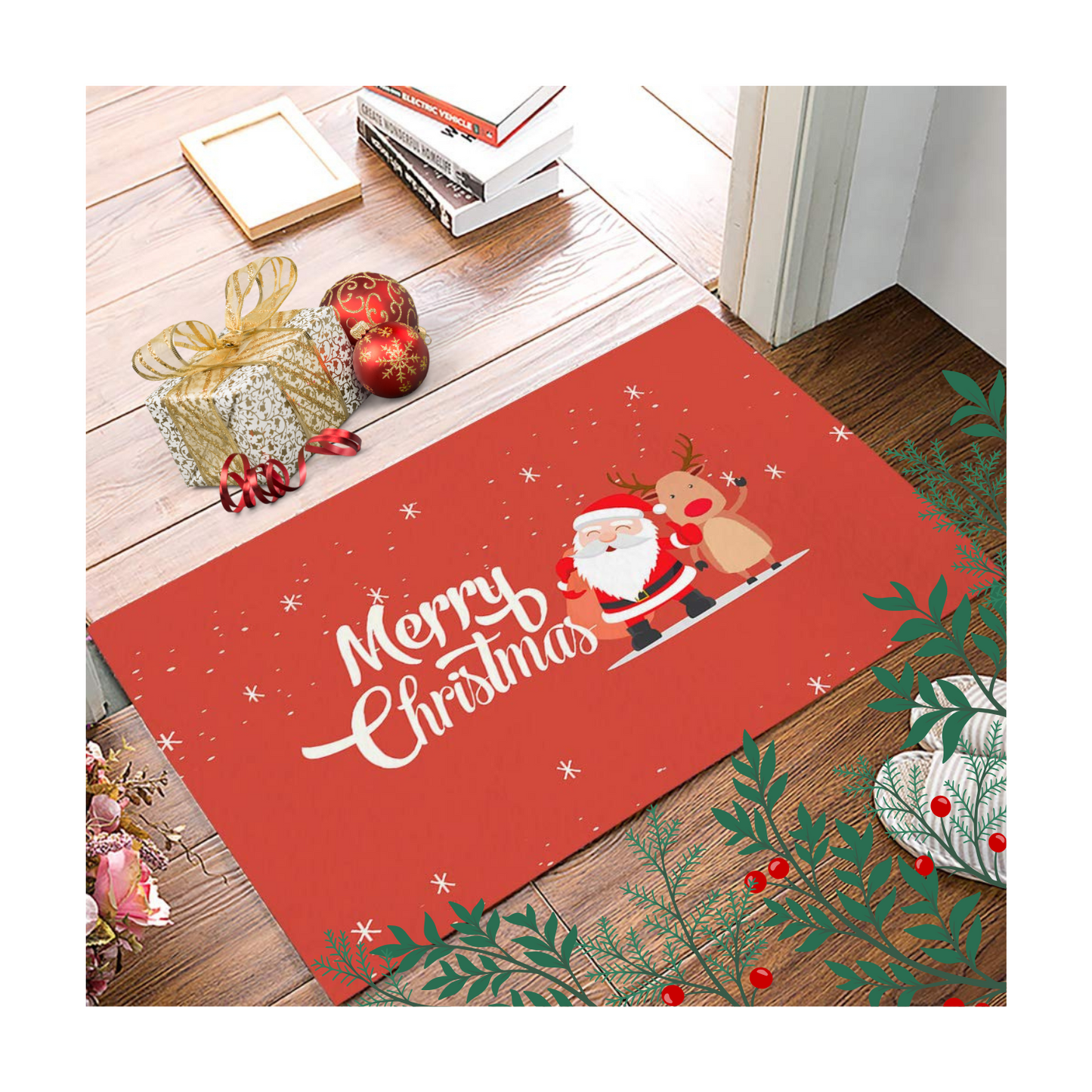 Alfombra Tapete Limpiapies Diseño Navideño  60x40cm