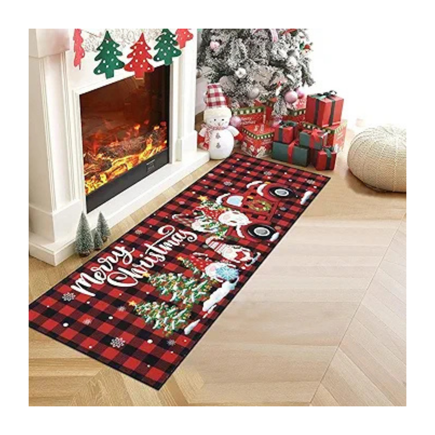 Set 2 en 1 Alfombra Tapete Limpiapies Antideslizante Forma L Diseño Navideño