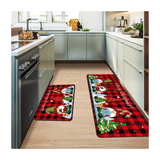 Set 2 en 1 Alfombra Tapete Limpiapies Antideslizante Forma L Diseño Navideño
