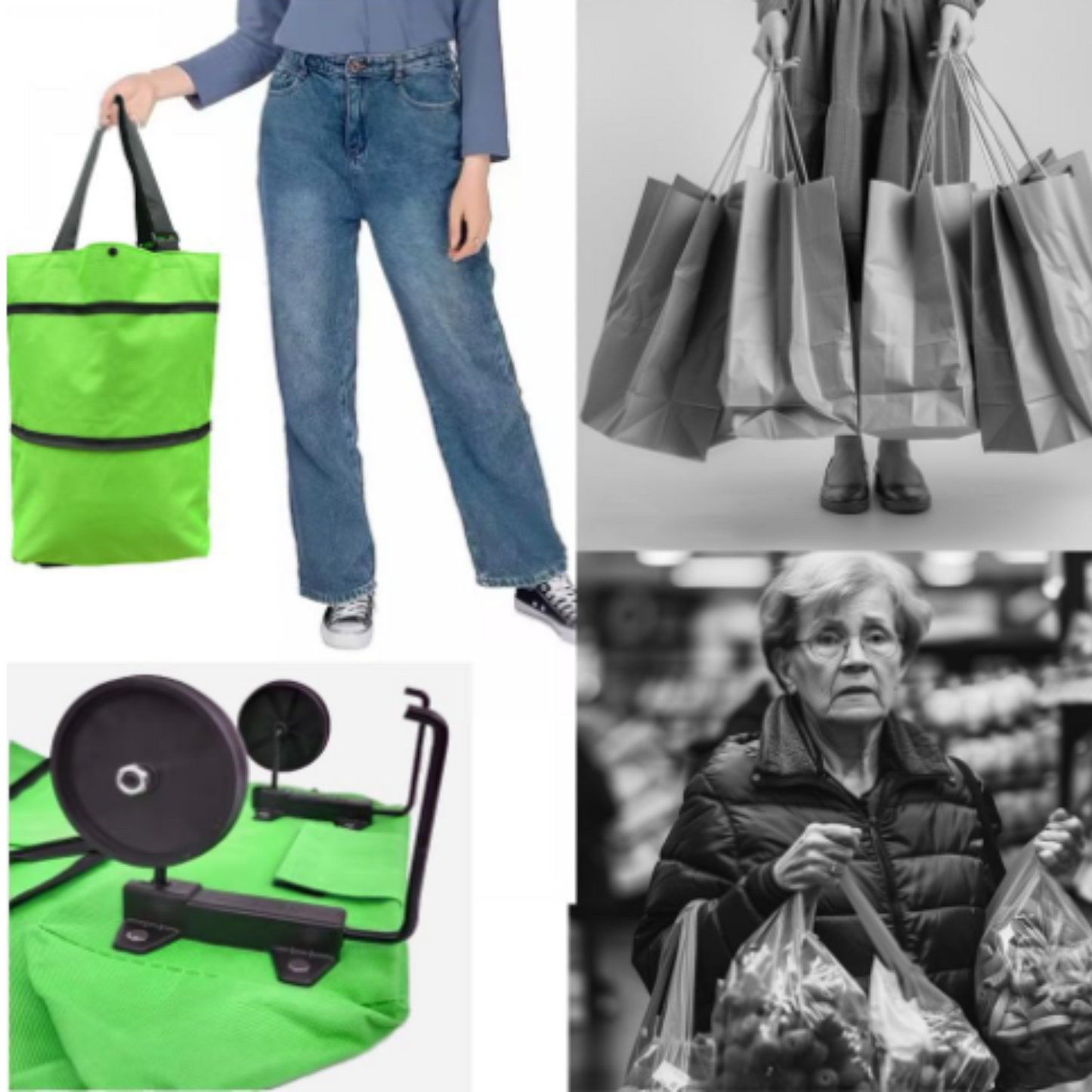Bolsa carrito plegable compras con ruedas feria supermercado