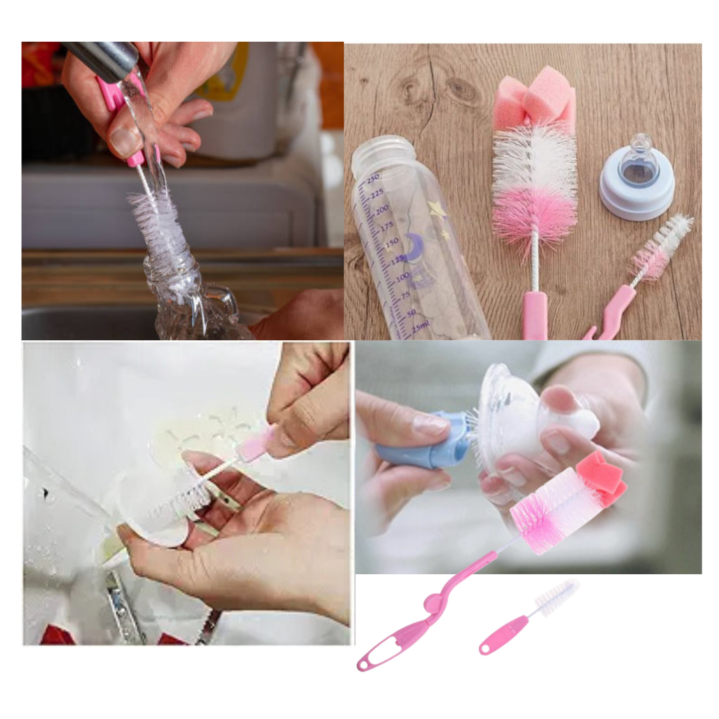 Set Cepillo Escobilla Limpia Botellas Teteros Mamaderas Tetinas 28.5x5.5cm