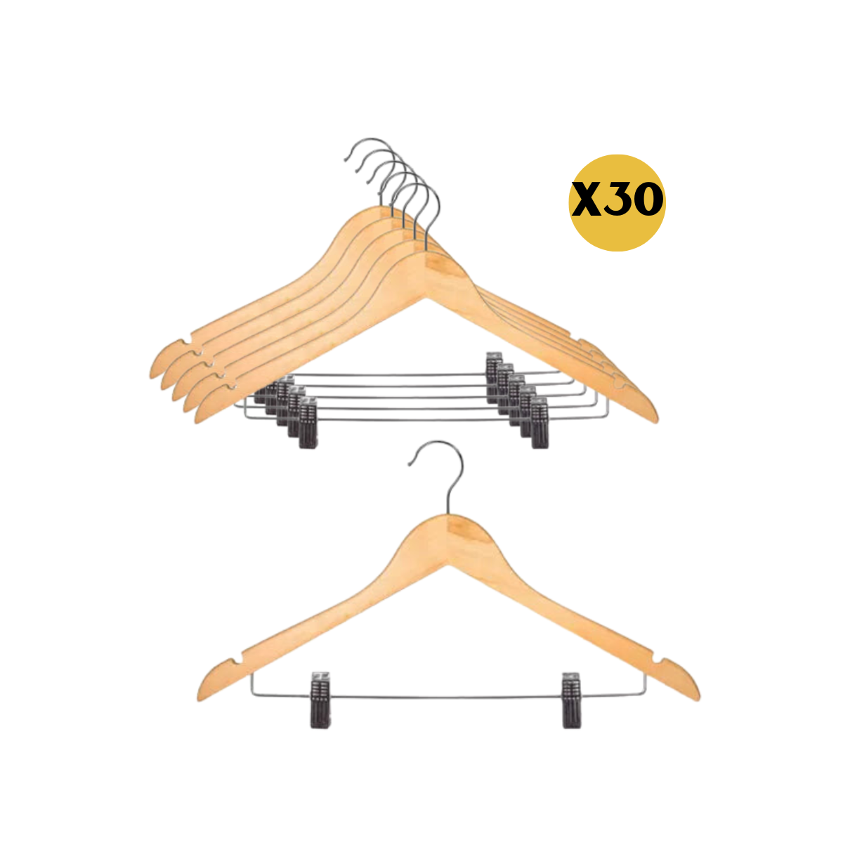 Pack 30 Colgadores Pantalón Faldas Madera Con Perritos Venzhop