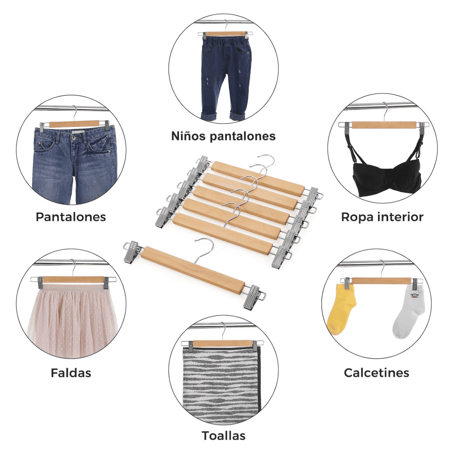 Colgador Percha de madera ropa para Niños Pantalón