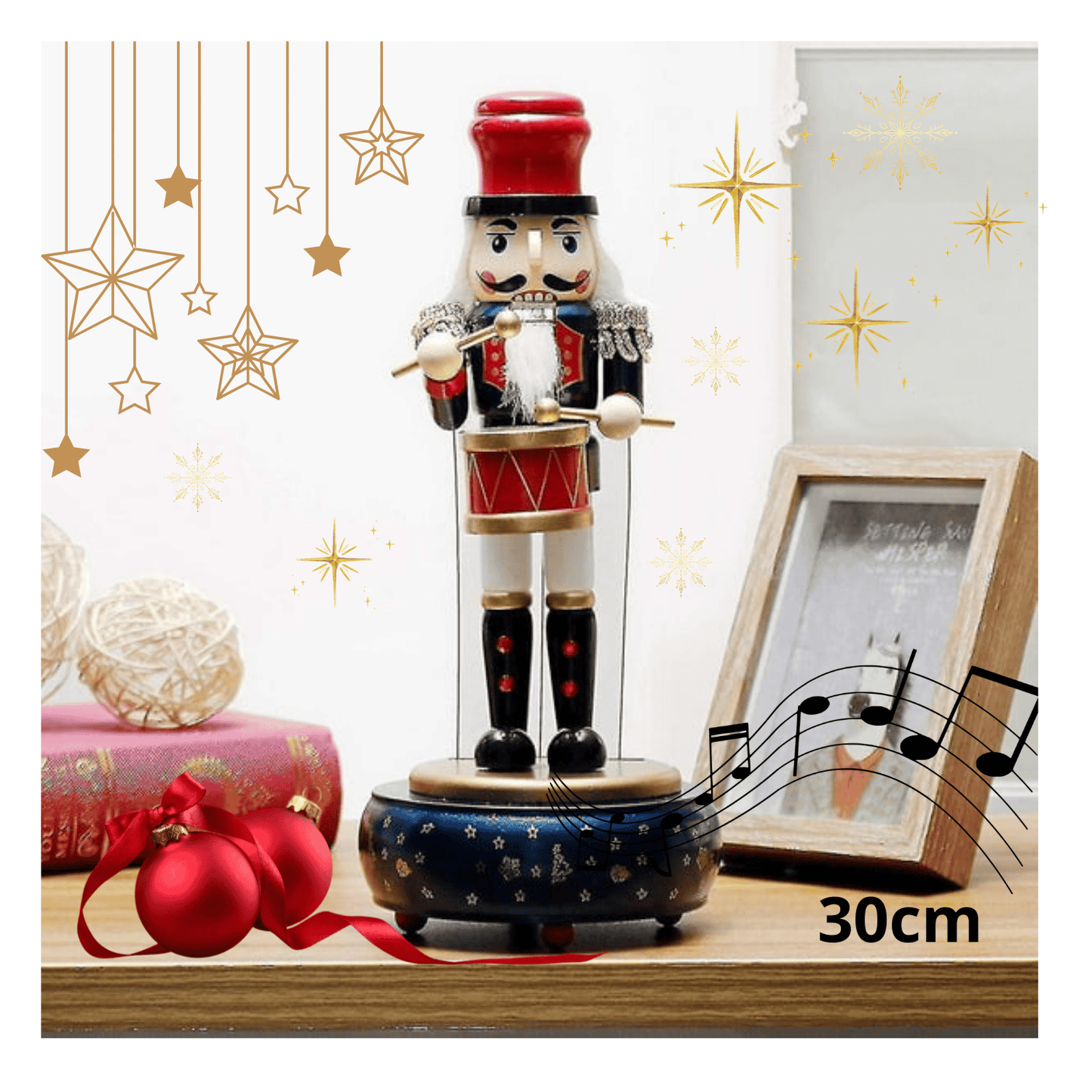 Cascanueses Madera Musical de Cuerda Adorno Decoración de Navidad 30cm