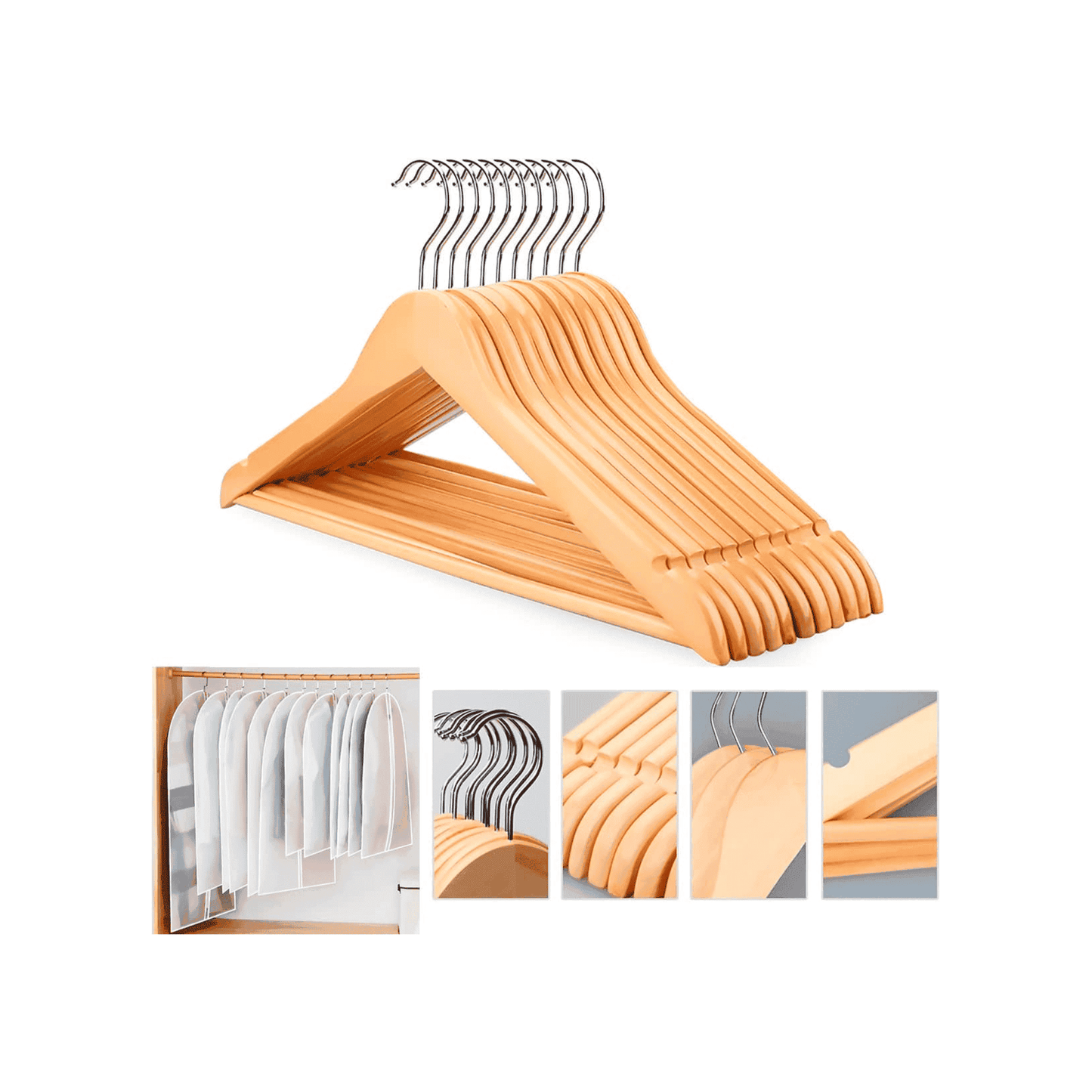 Colgador De ropa Percha Madera Poleras Niños