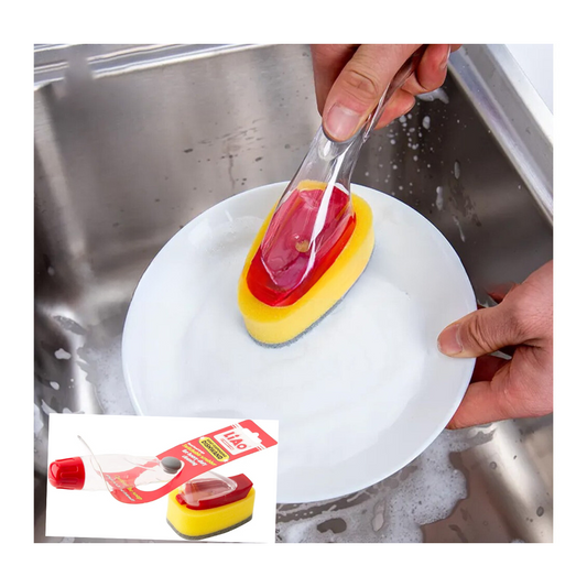 Cepillo Dispensador de Jabón Lava vajillas con Esponja Lava Loza 22cm