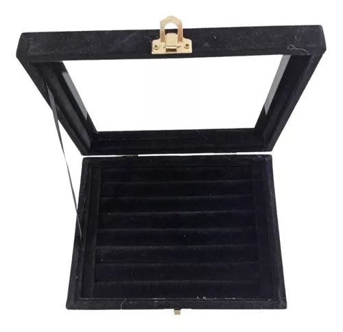 Pack Exhibidor de Pulseras 1 Nivel Y Anillos Terciopelo Negro