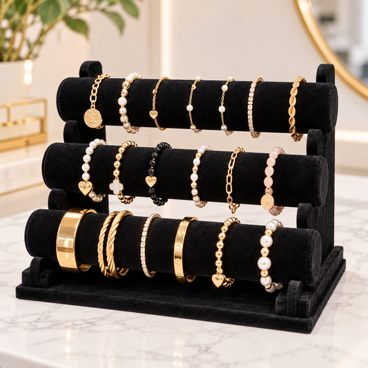 Exhibidor de Joyas y Pulseras de 3 Niveles en Terciopelo
