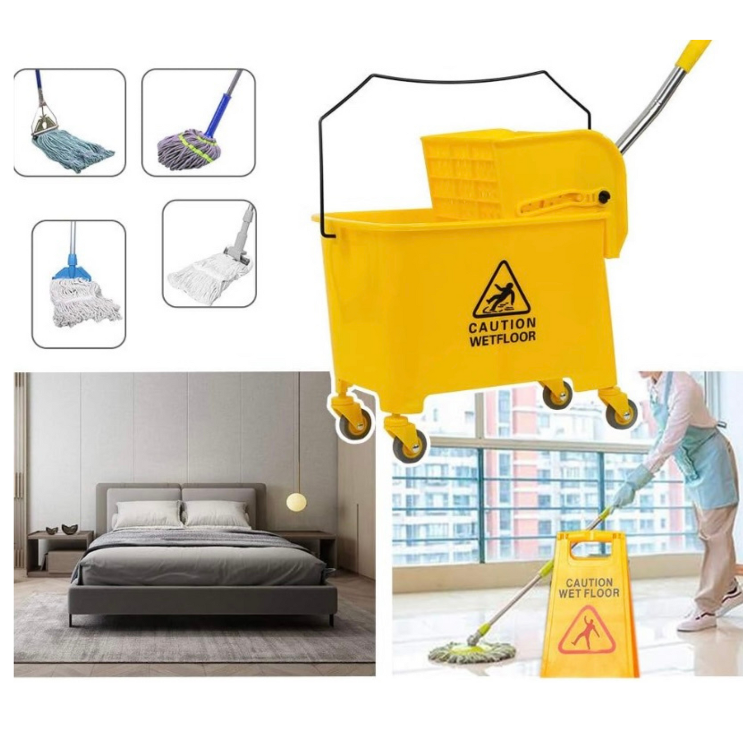 Carro Para Aseo Estrujador y Escurridor de Mopa 20 Litros