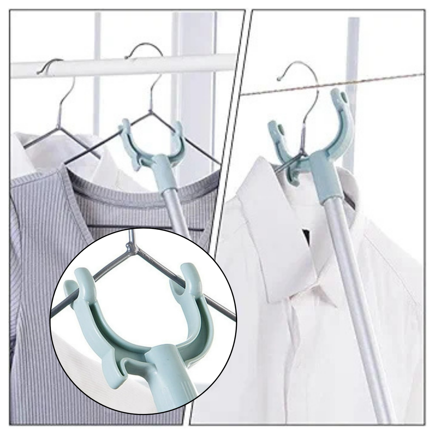 Palo Toma Perchas de Altura Pinza Recogedor Descolgador expandible de 77cm a 122cm