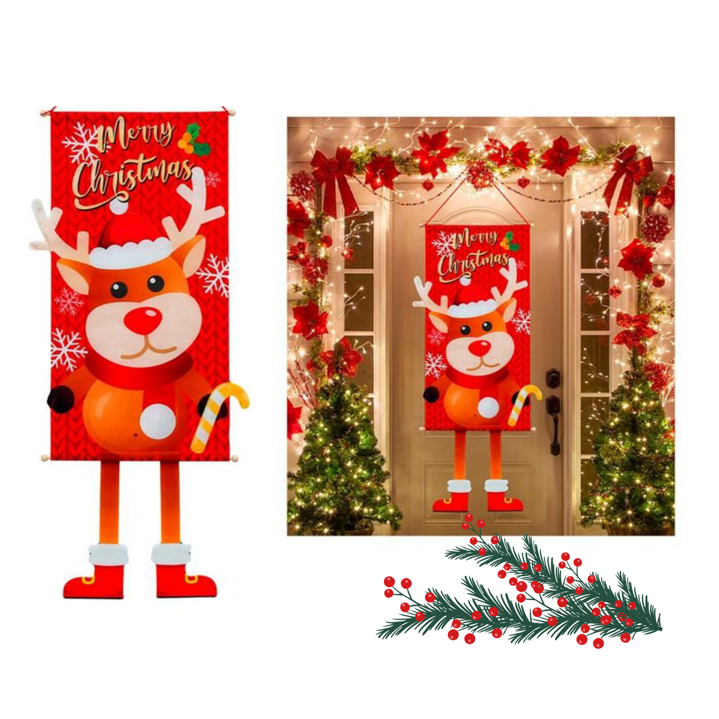 Pendón Cartel de Tela Colgante Diseño Navideño 115x40cm