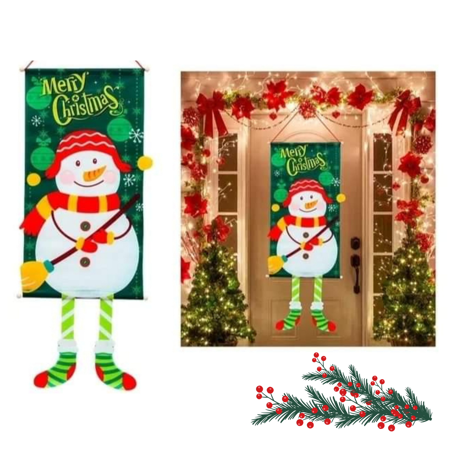 Pendón Cartel de Tela Colgante Diseño Navideño 115x40cm