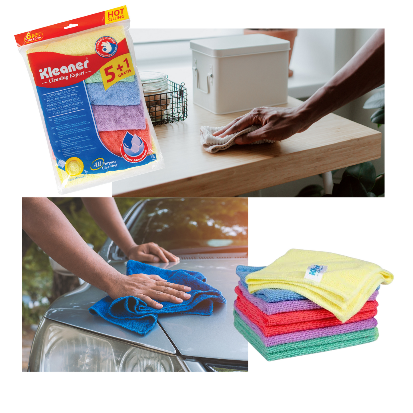 Paños de Microfibra Limpieza Multiusos de Colores 6pcs 40x38cm