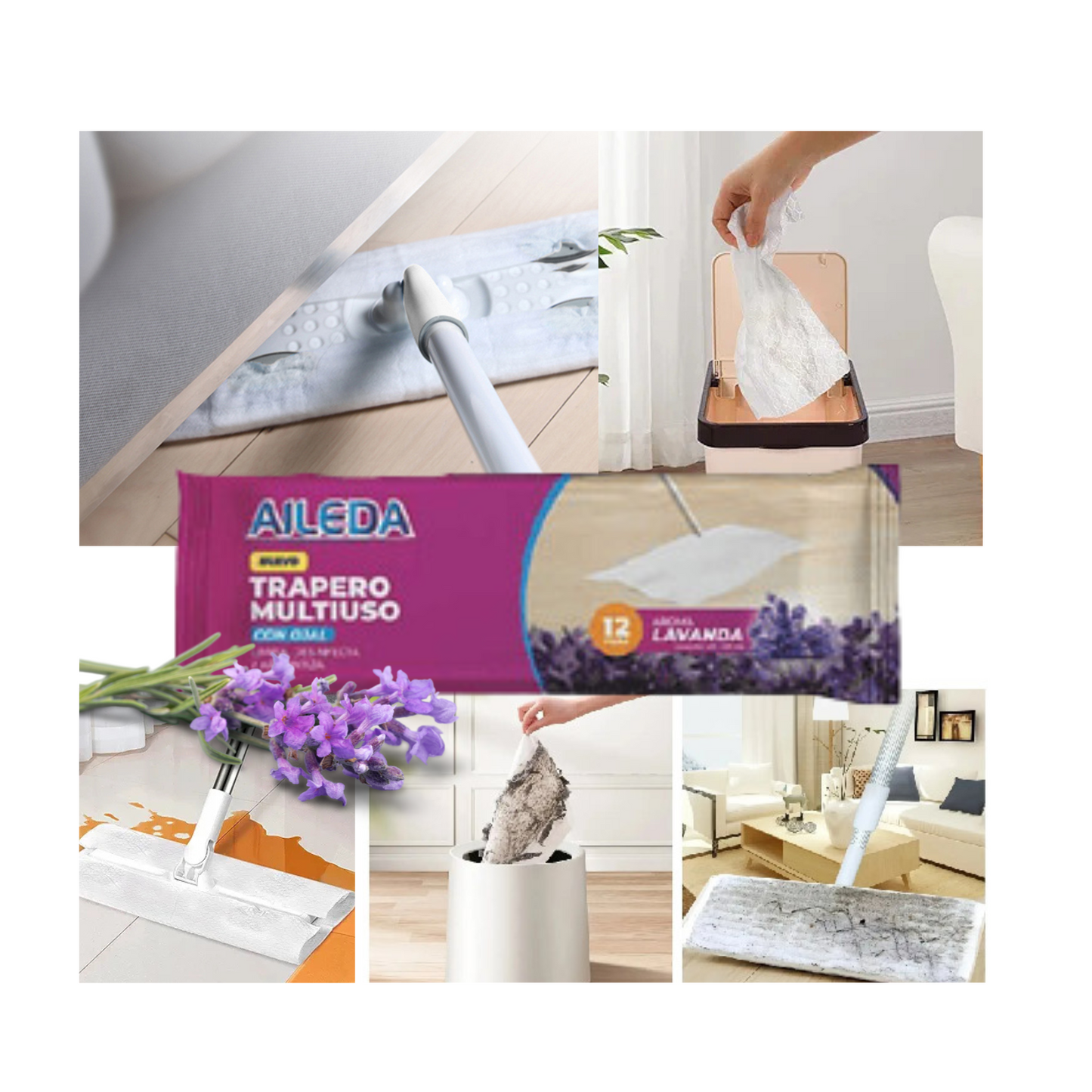 Paño de Limpieza Trapero Húmedo con Ojal Aroma Lavanda 40x60cm 12Pcs