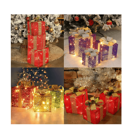 Set 3 cajas de Regalo Decorativo con Luz Led Adornos Navideños