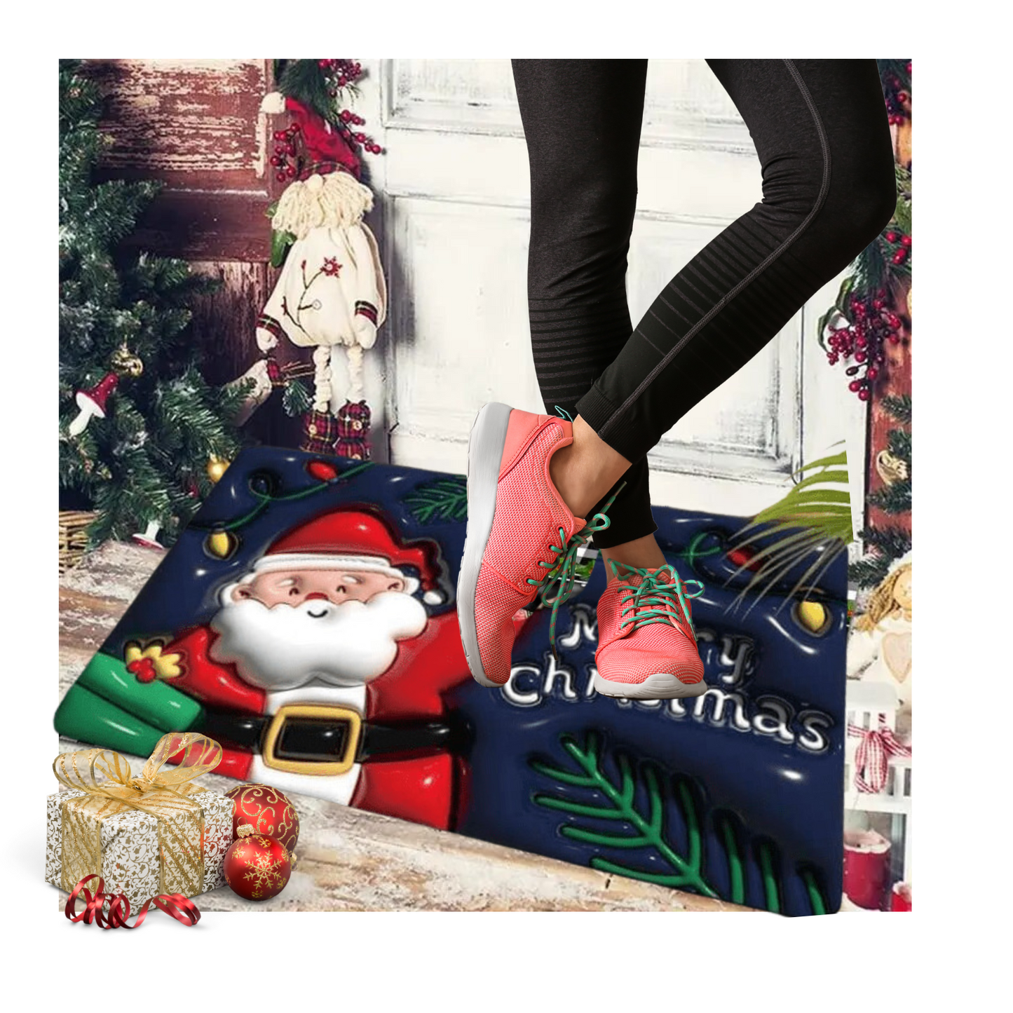 Alfombra Tapete Limpiapies Efeco 3D Diseño Navideño