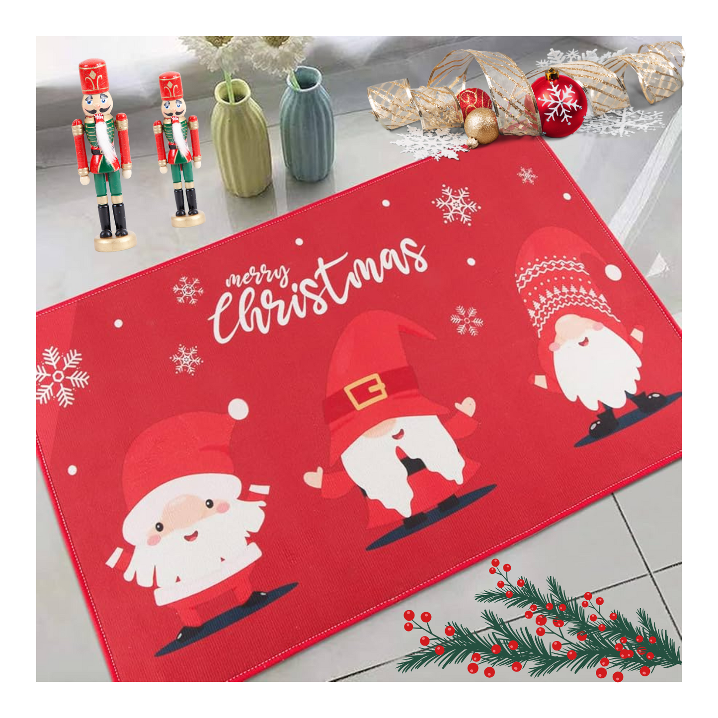 Alfombra Tapete Limpiapies Diseño Navideño  60x40cm
