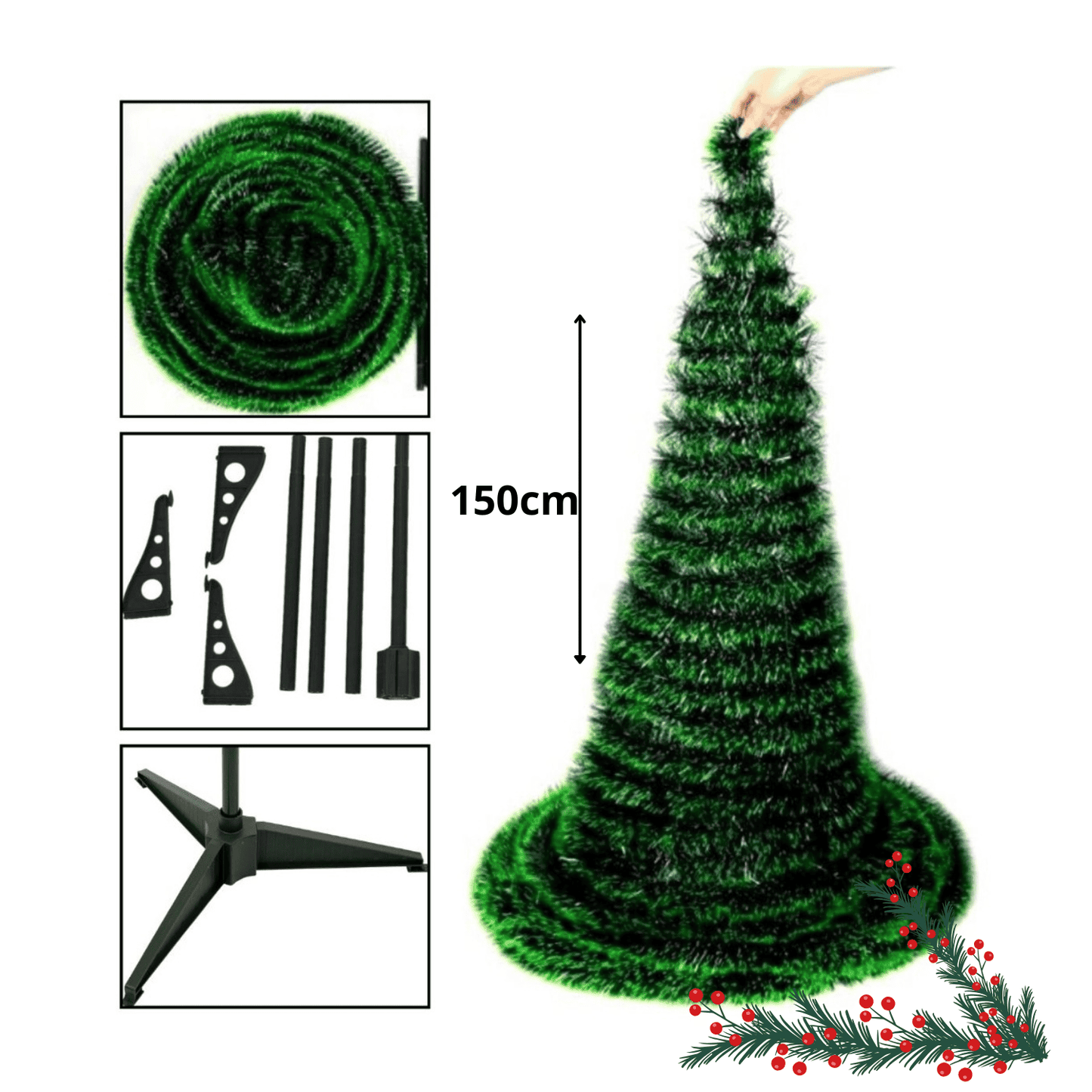 Árbol Pino de Navidad de Guirnalda Plegable Portatil Fácil Armado 150cm