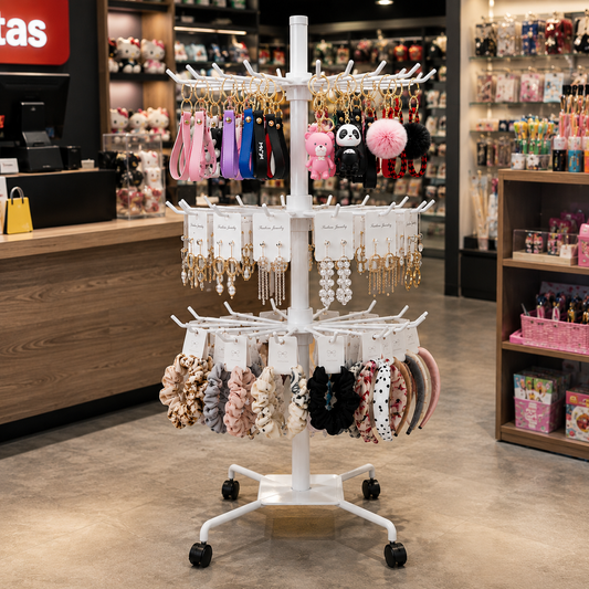 Exhibidor bolsas, llaveros, giratorio tipo atril 3 Niveles
