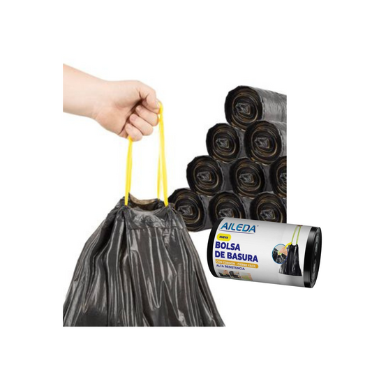 Bolsa Plástica de Basura Cordón Asa Cierra Fácil 40x50cm 20Und