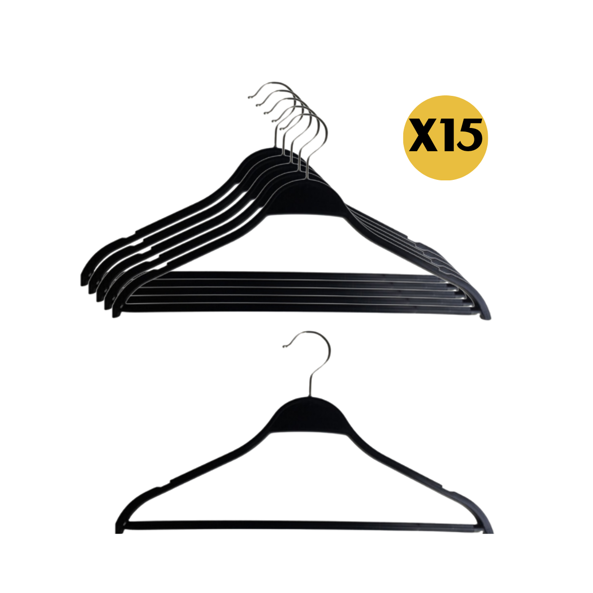 Pack X15 Colgadores De Polera De Plástico Antideslizante Negros Venzhop