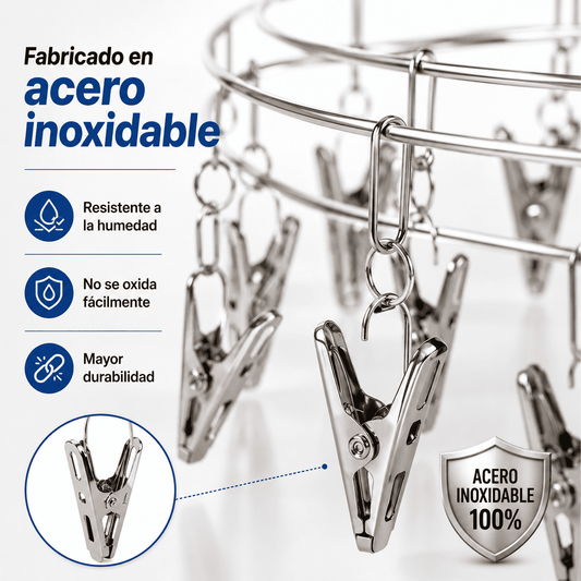 Colgador Redondo Giratorio Metal Con Pinzas inoxidables