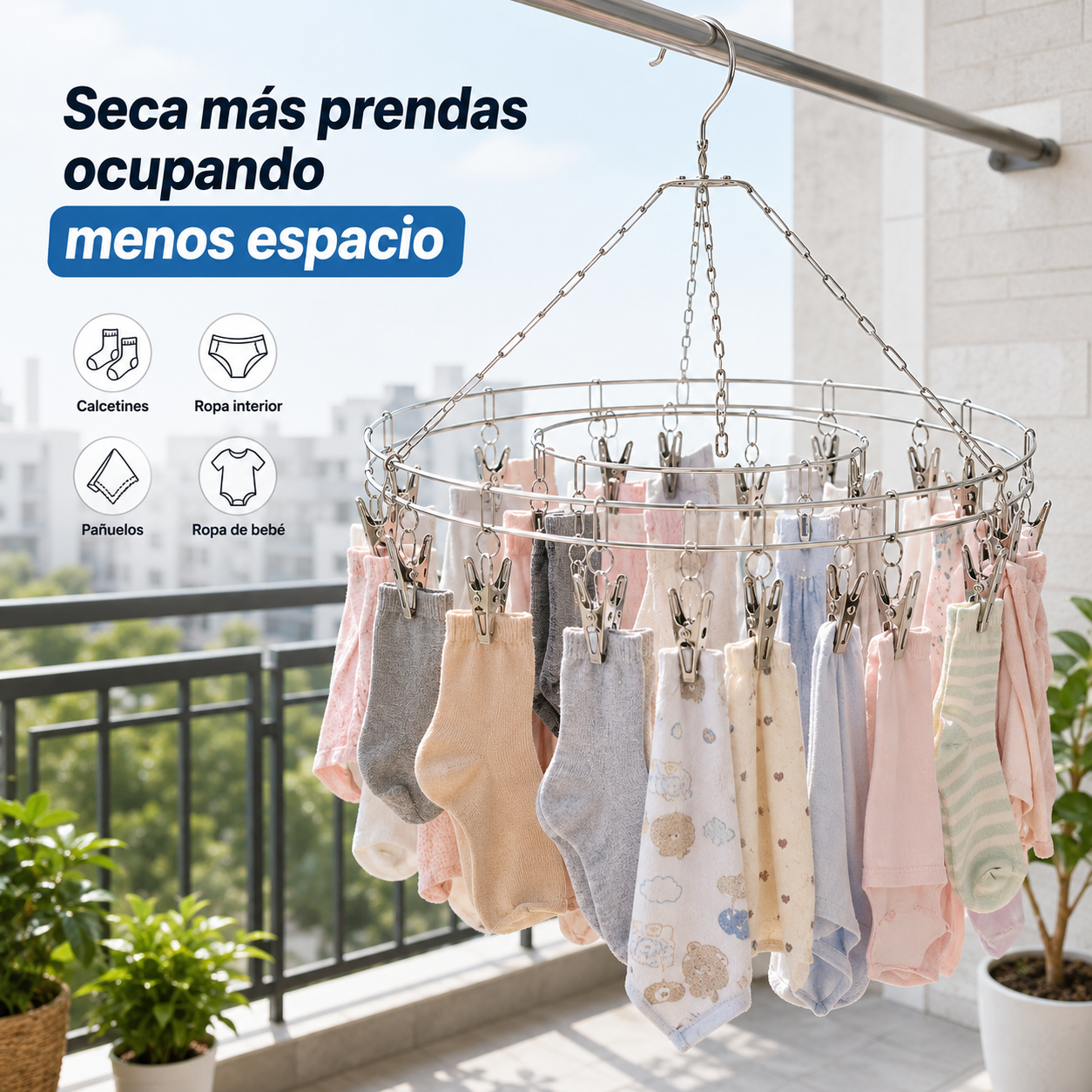 Colgador Redondo Giratorio Metal Con Pinzas inoxidables