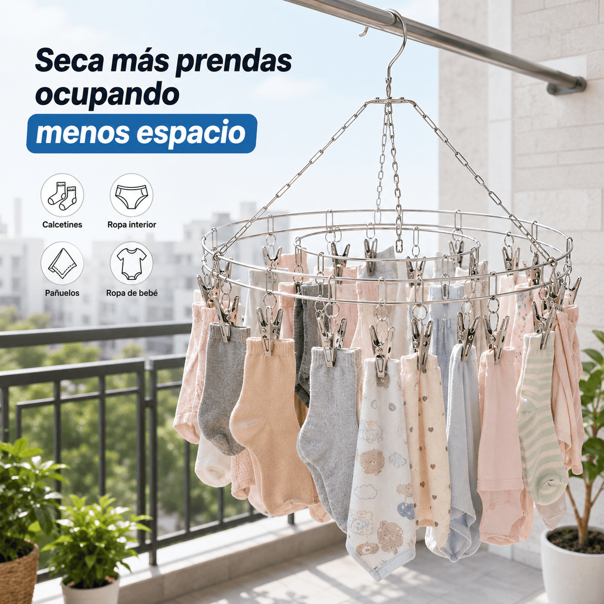 Colgador Redondo Giratorio Metal Con Pinzas inoxidables