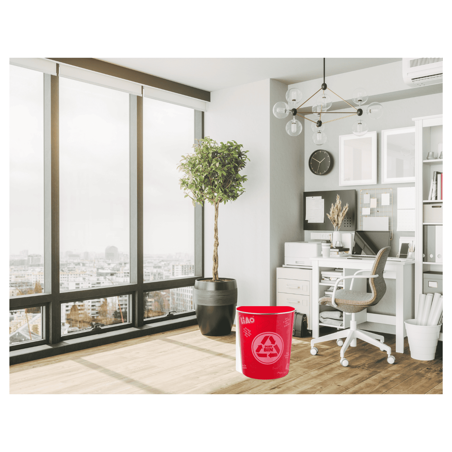 Cubo Papelera Basurero de Plástico Hogar Oficina 24x26.2cm Rojo