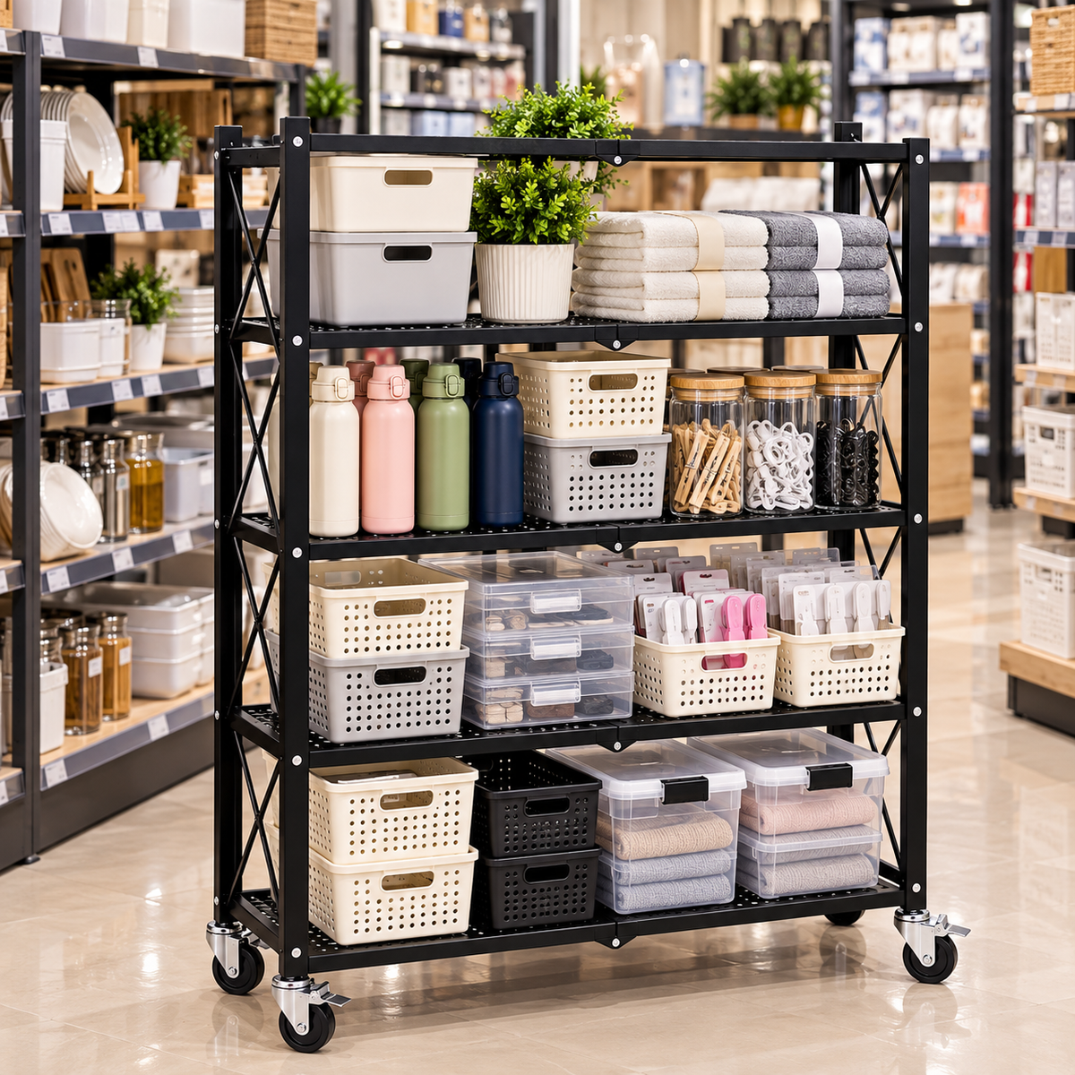 Estante Organizador 4 Niveles Plegable Negro