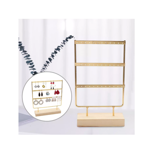 Exhibidor de joyas Dorado De Metal Base Madera Para 18 Pares De Aros