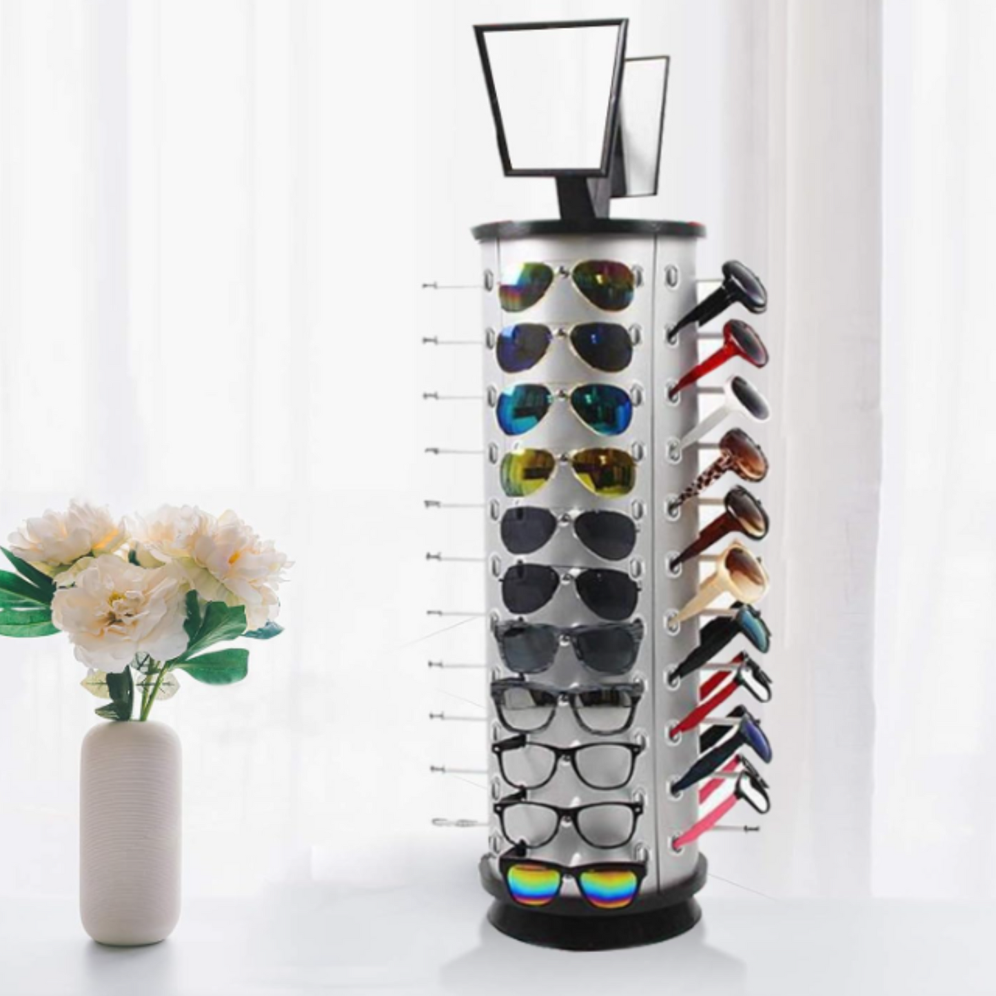 Exhibidor organizador giratorio 360 º para 36 Lentes Con Espejo