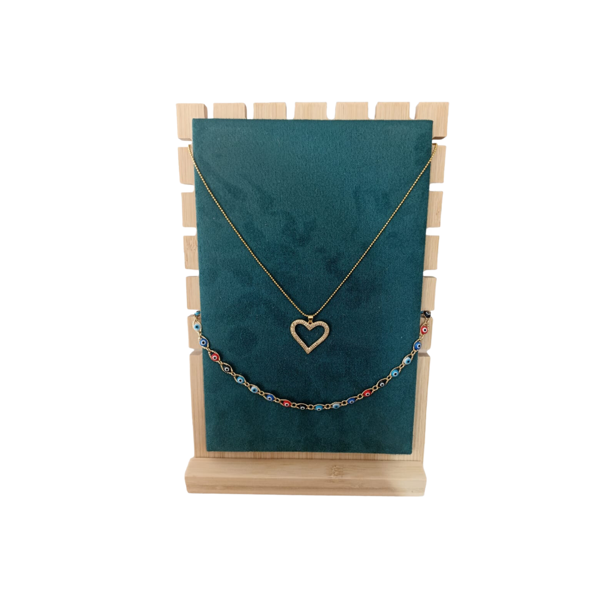 Exhibidor Expositor de Joyas Cadenas Collares De Madera y Terciopelo Venzhop