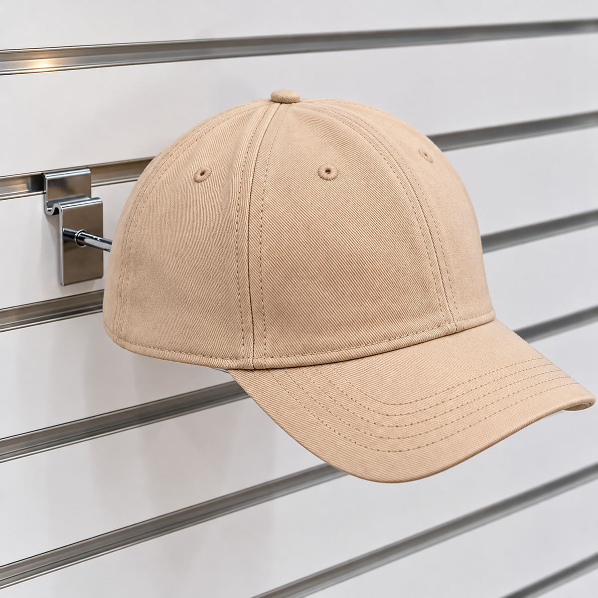 Exhibidor Metálico de Jockeys y Gorras para panel rack ranurado