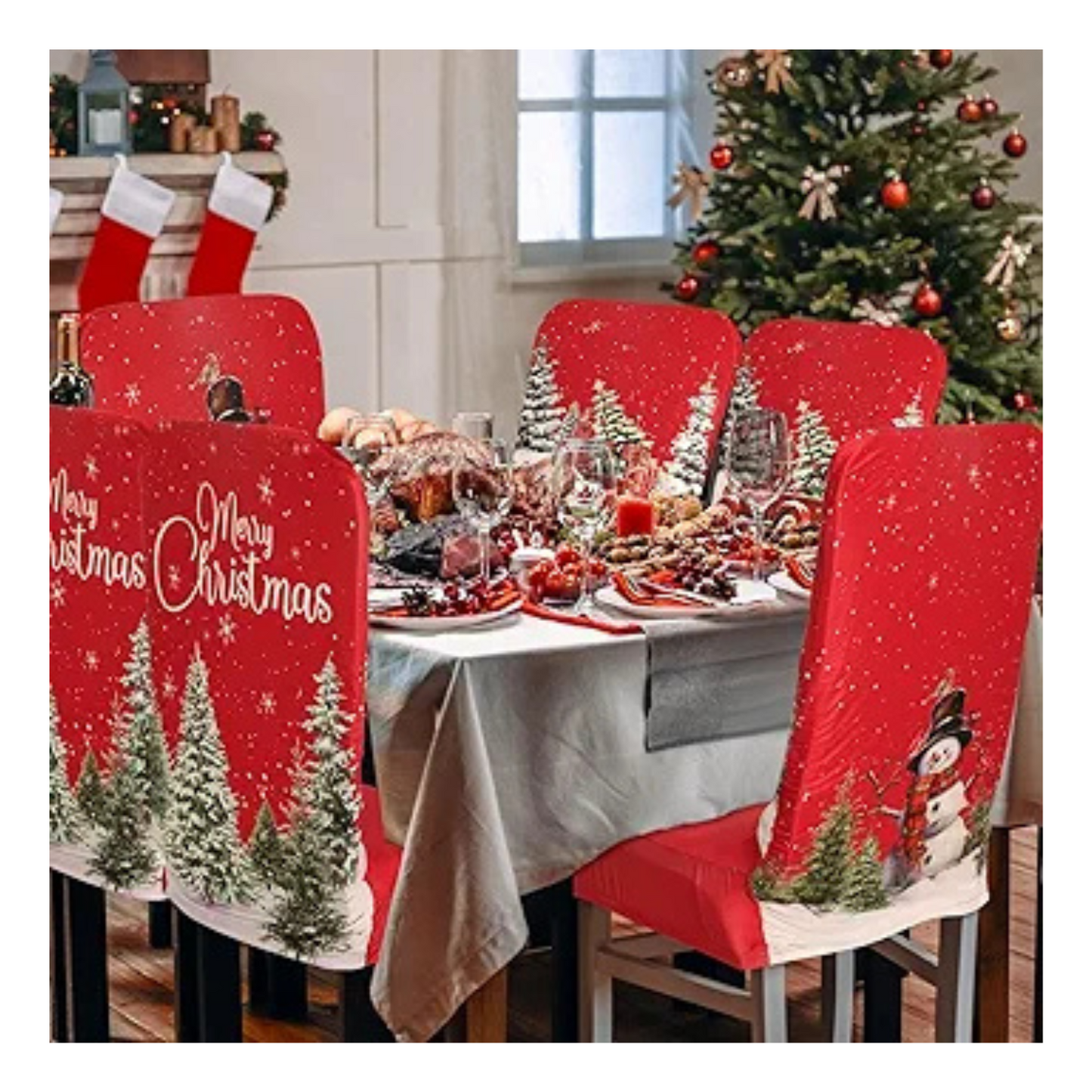 Fundas Cubre Sillas de Comedor Elásticas con Diseño Navideño X2Unds