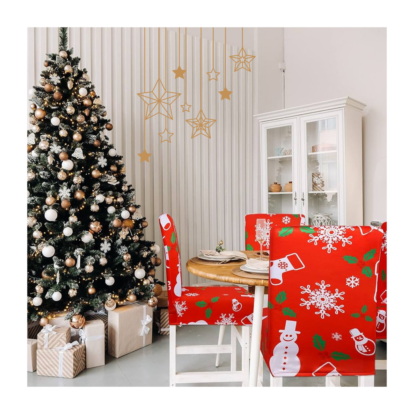 Fundas Cubre Sillas de Comedor Elásticas con Diseño Navideño X2Unds