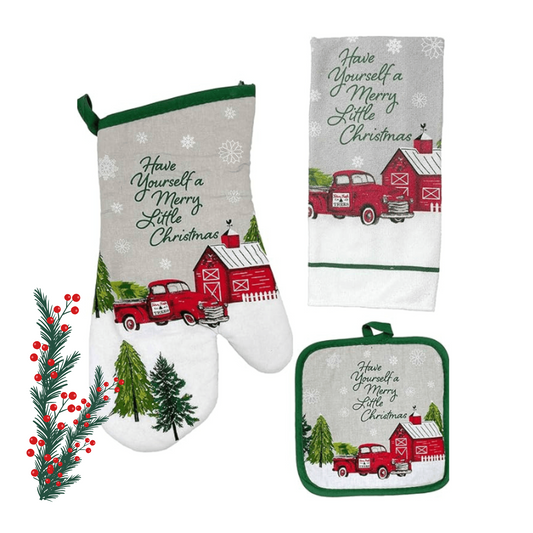 Kit de Paño de Cocina Soporte Ollas y Guante Diseño Navideño