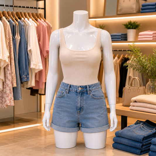 Maniquí Femenino Blanco Medio Cuerpo con Brazos para Exhibición de Ropa