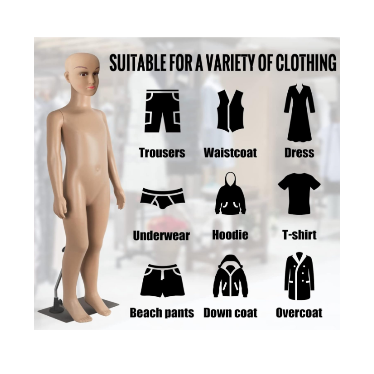 Maniquí Niño Cuerpo Completo exhibidor Color Piel 140 cm