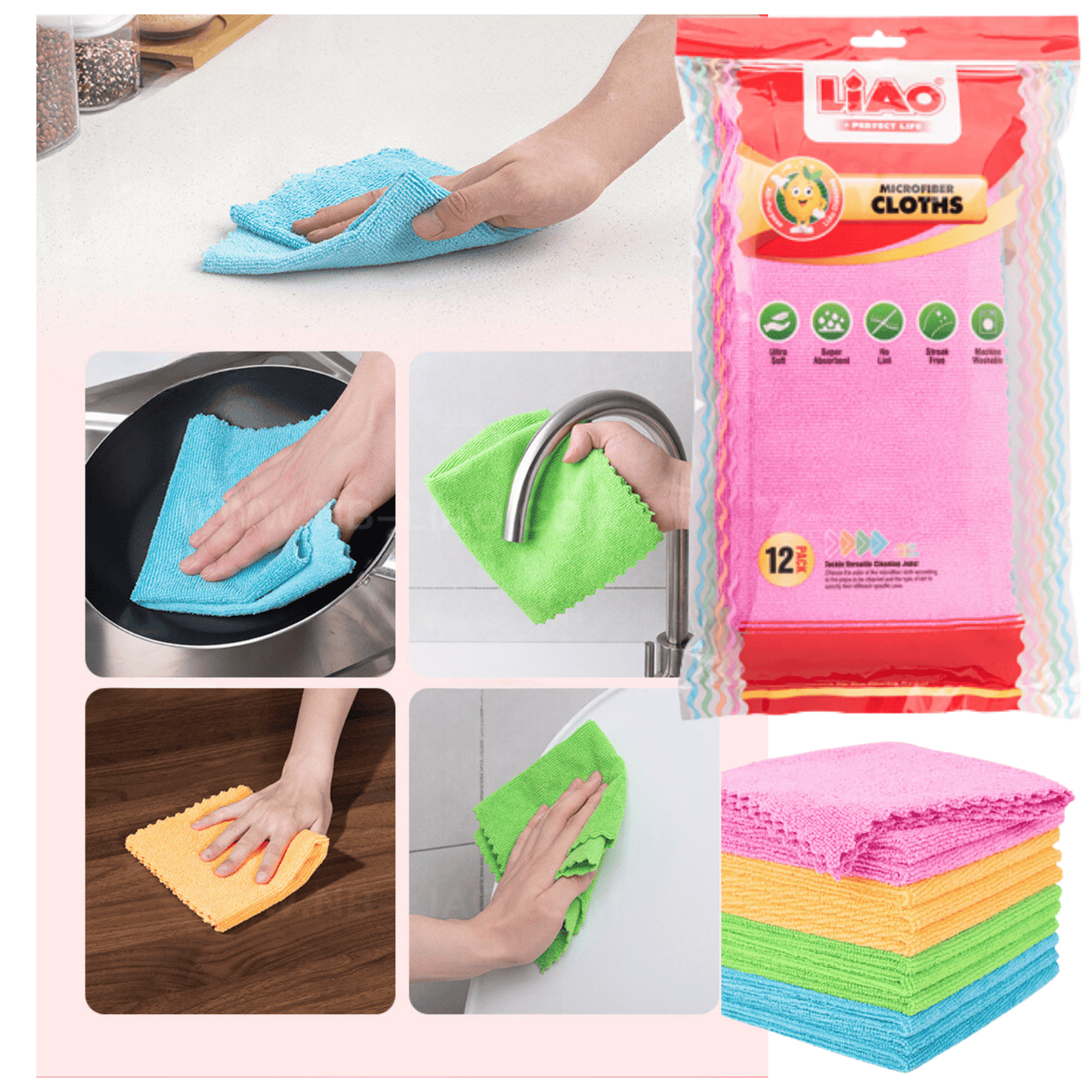 Paños de Limpieza Multiusos de Microfibra 12Piezas