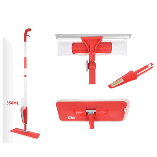 Set Mopa Trapeador con Rociador, Plumilla Limpiador de Ventanas y Raspador de Suciedad