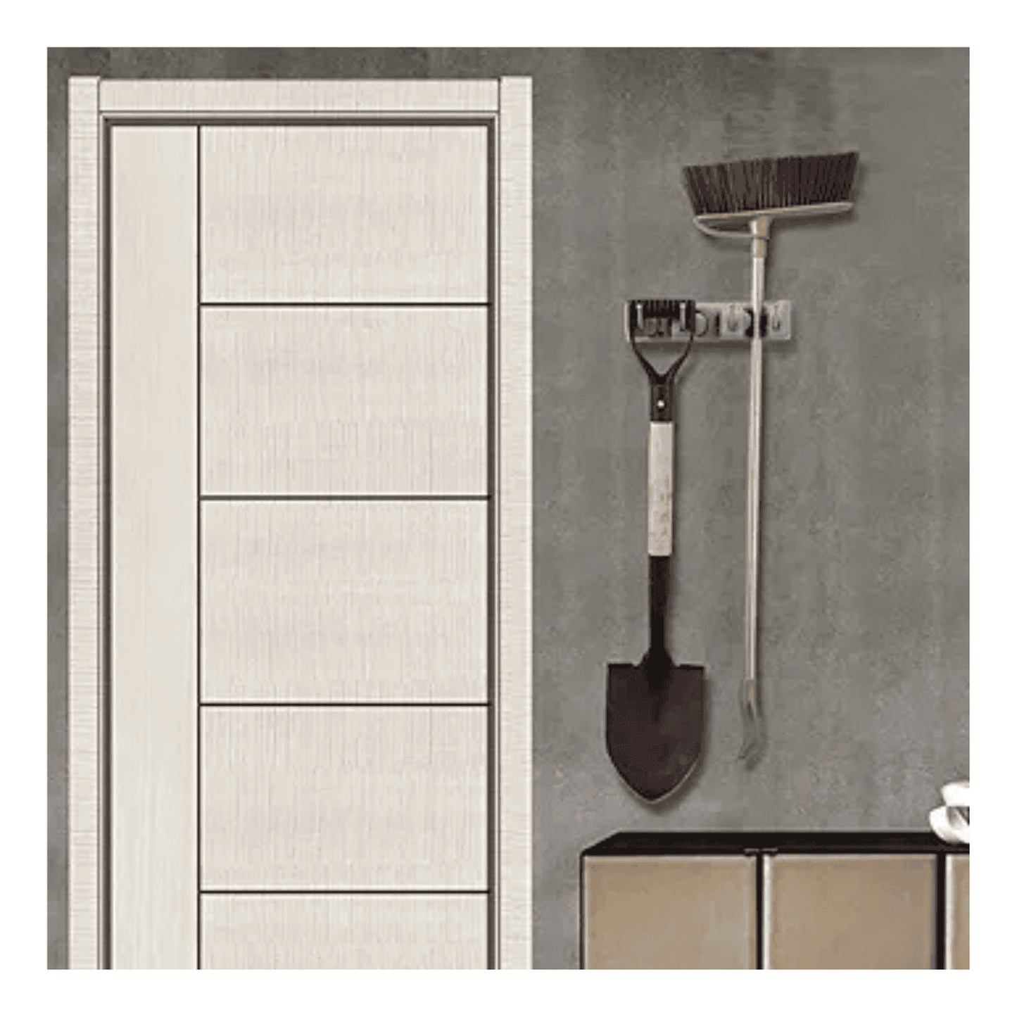 Colgador Soporte de Pared Organizador Porta Escoba Trapeador Útiles de Aseo 3 Ganchos