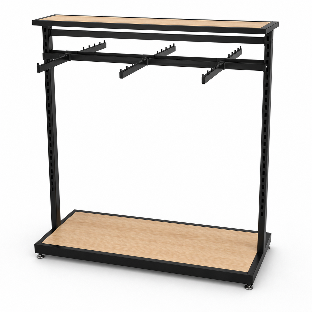 Perchero Modular Doble Negro con Tableros y ganchos para Tiendas de Ropa