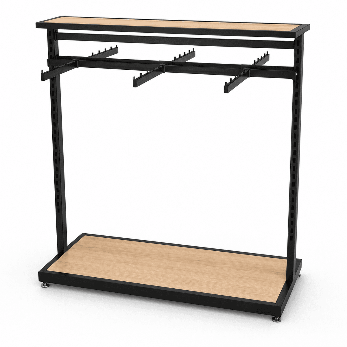 Perchero Modular Doble Negro con Tableros y ganchos para Tiendas de Ropa