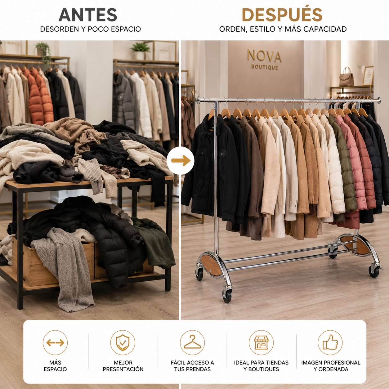 Perchero de ropa Colgador exhibidor extendible Metal Con Ruedas