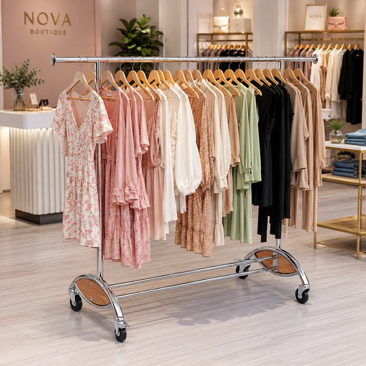 Perchero de ropa Colgador exhibidor extendible Metal Con Ruedas